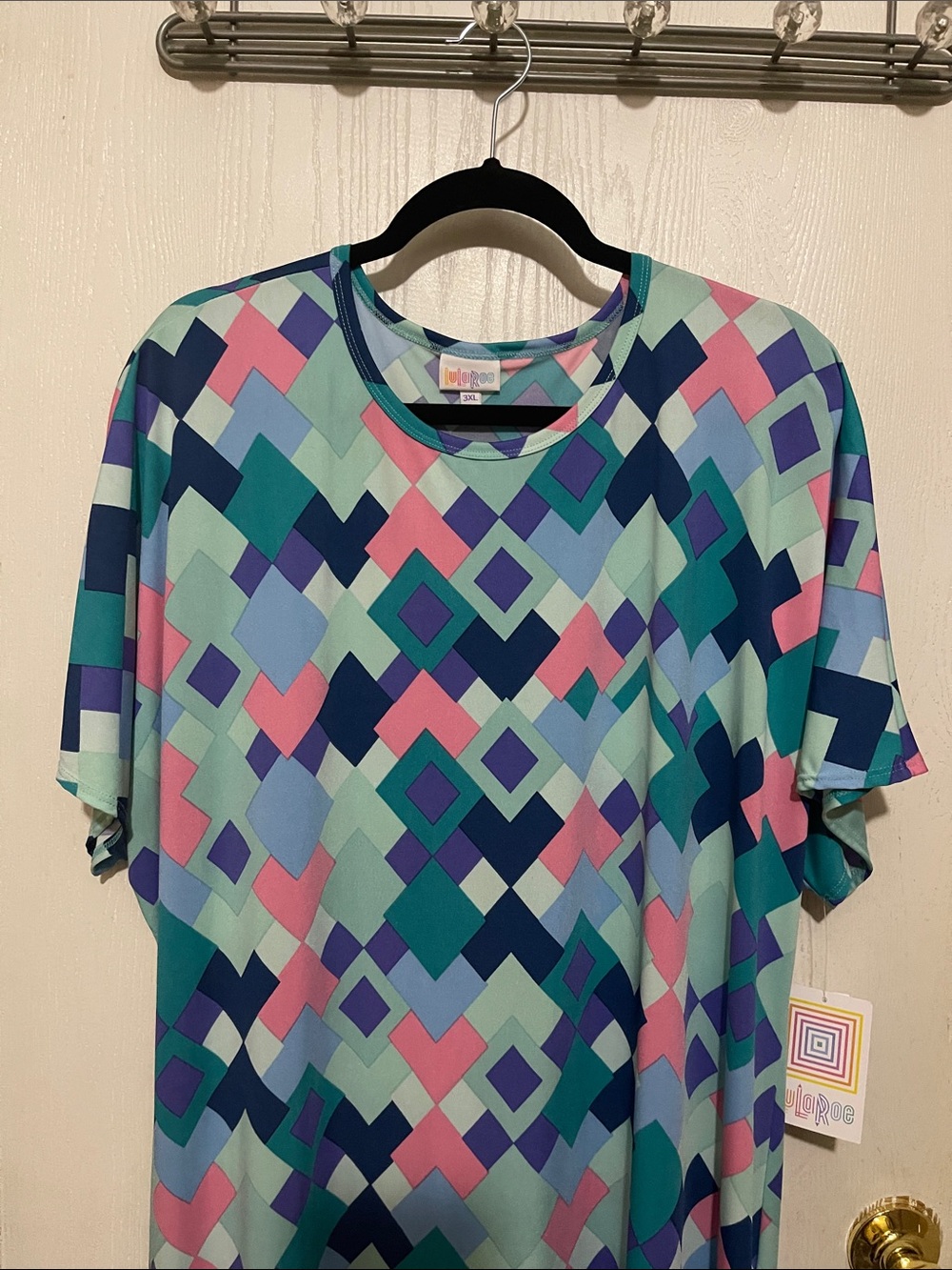 LuLaRoe Maria 3-XL Maxi Dress Geometric Top in Mint, Pink & Navy BNWT